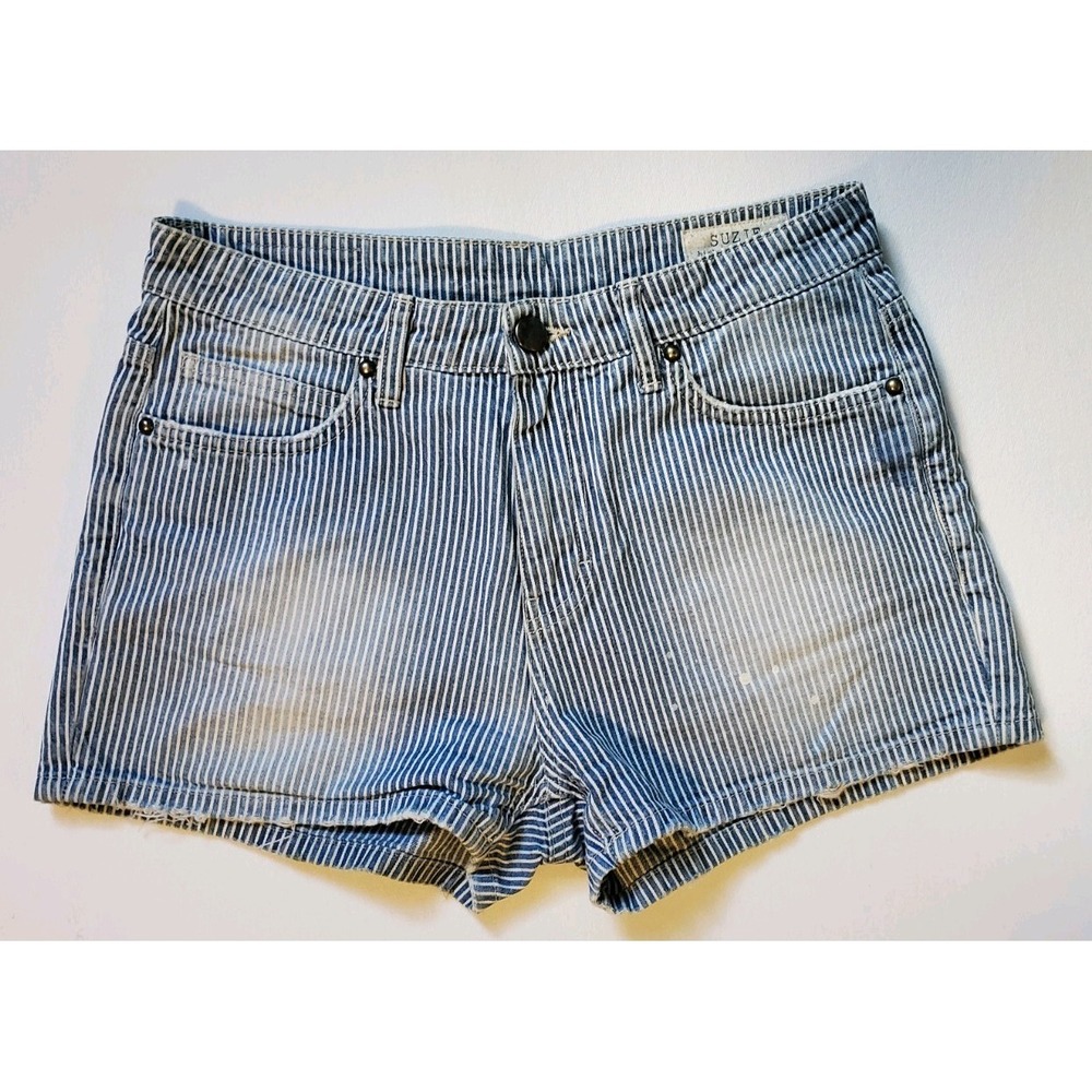 Manila Grace Suzie High Rise 5-Pocket Shorts Sz 30 Blue White Hickory Striped